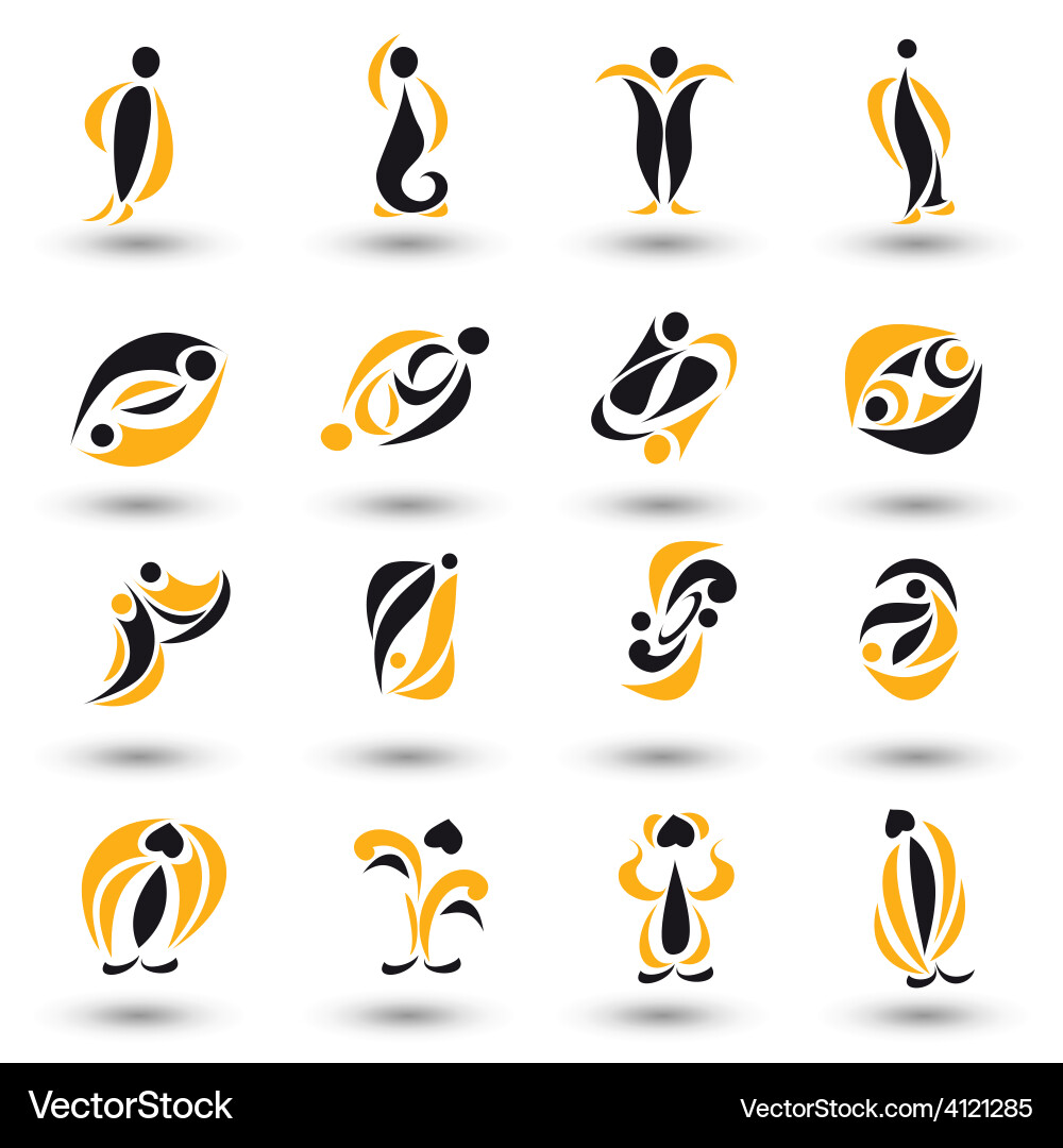 Set of different yellow abstract flat elements vector image