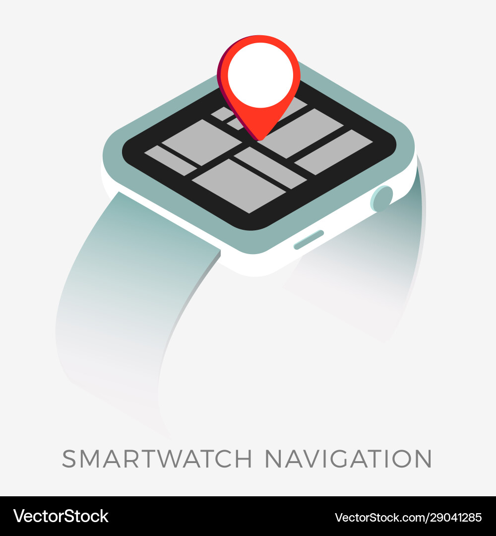 Smartwatch navigation with map route and pin vector image