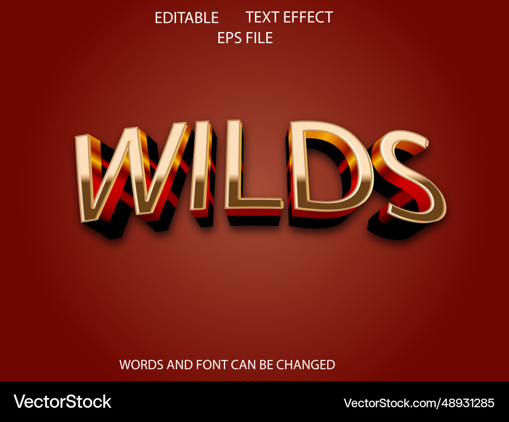 Wild text effect font editable typography 3d vector image