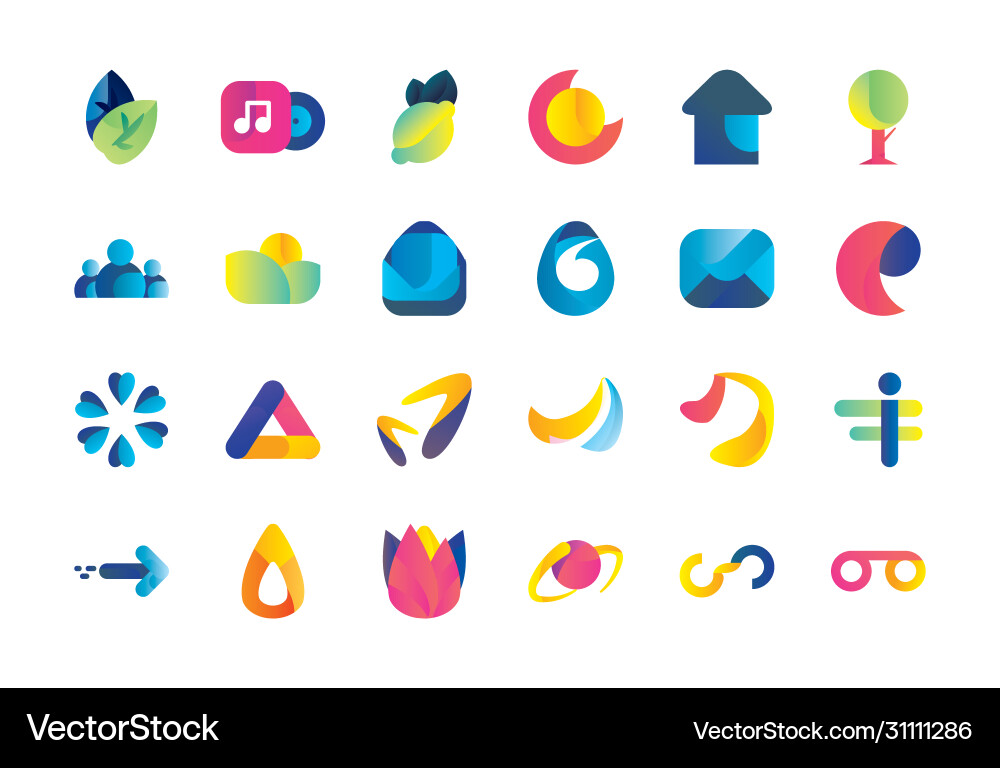Abstract shapes gradient style icon set Abstract shapes gradient style icon set vector image