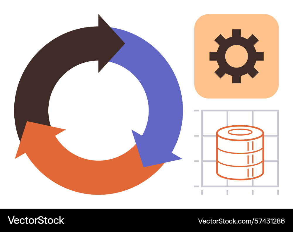 Circular process arrows with gear and database vector image