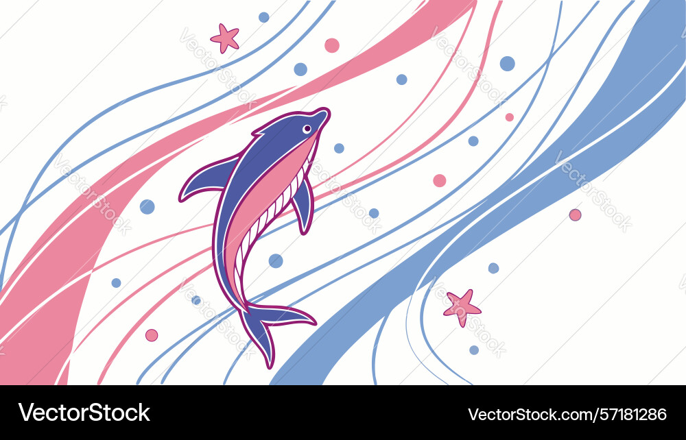 Dynamic dolphin leaping through wavy abstract vector image