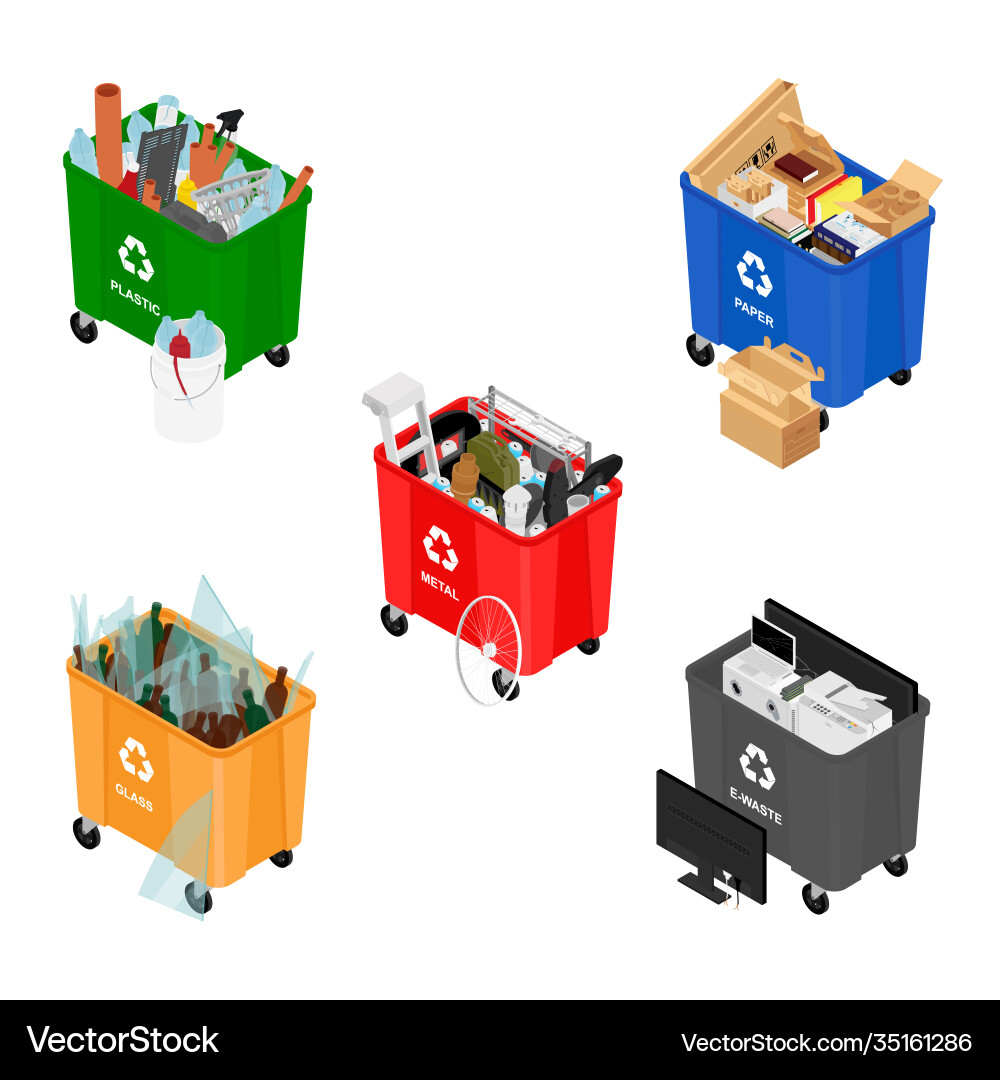 Garbage cans full sorted icons Garbage cans full sorted icons vector image