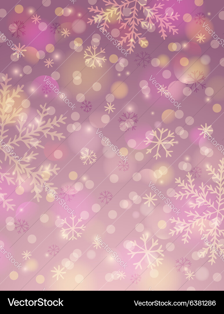 Pink background with snowflake and bokeh vector image