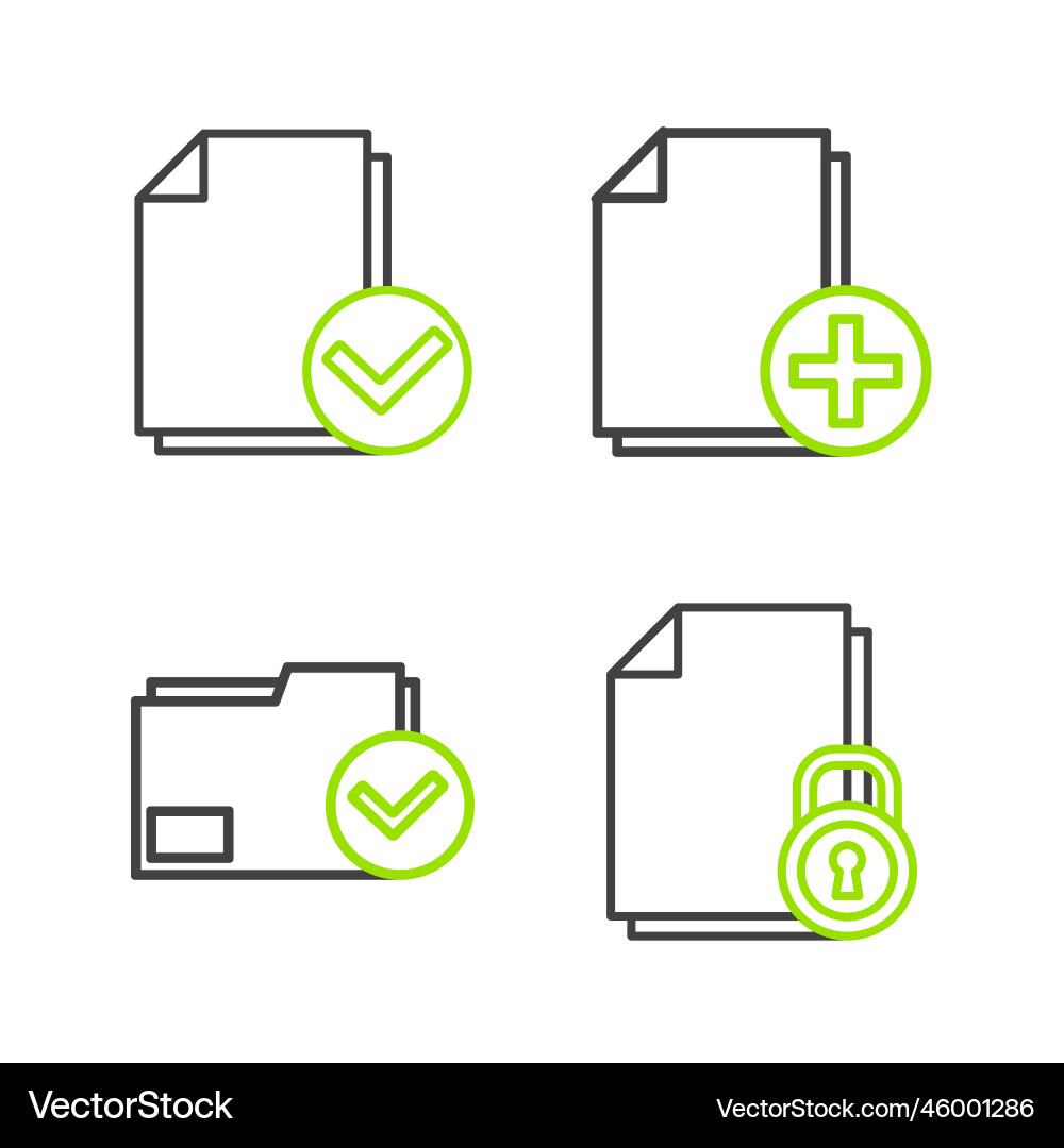 Set line document and lock folder check mark add Set line document and lock folder check mark add vector image