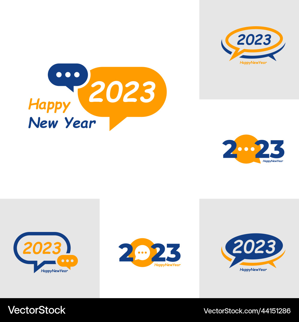 Set of happy new year 2023 text with chat design Vector Image