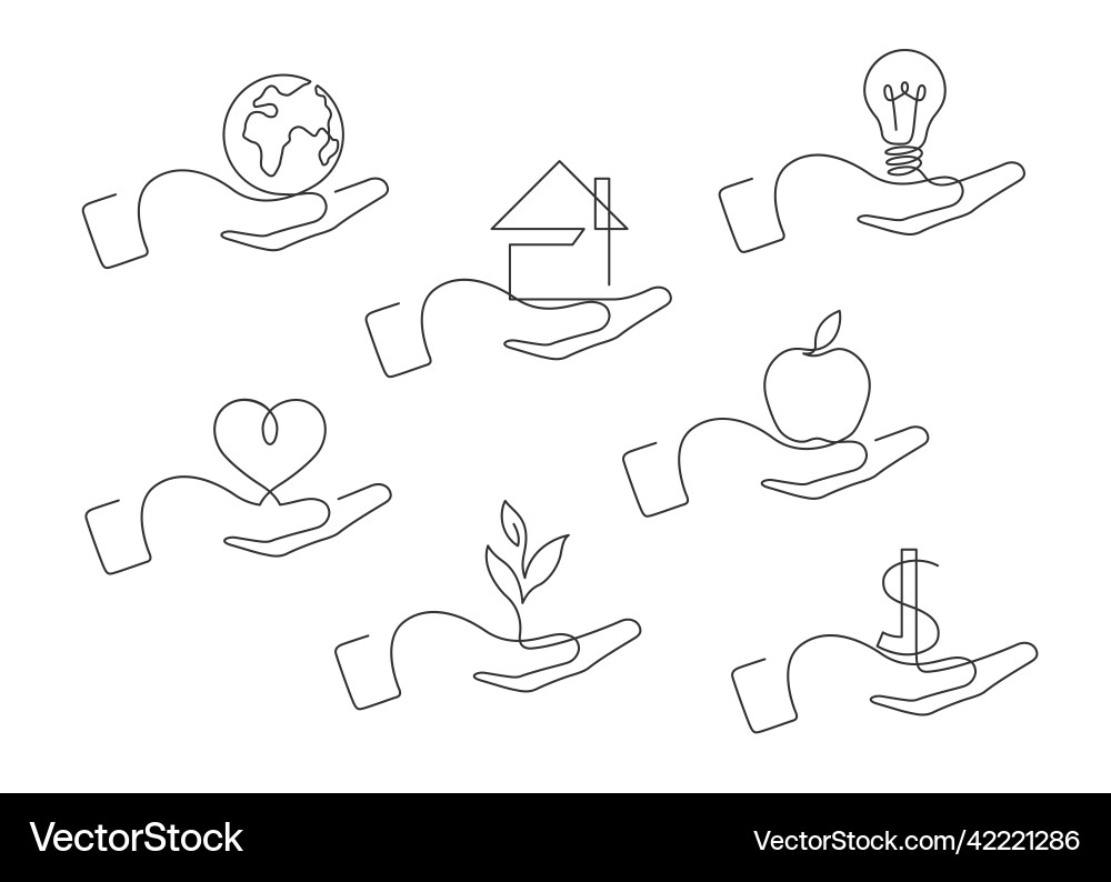 Set one line hand Set one line hand vector image