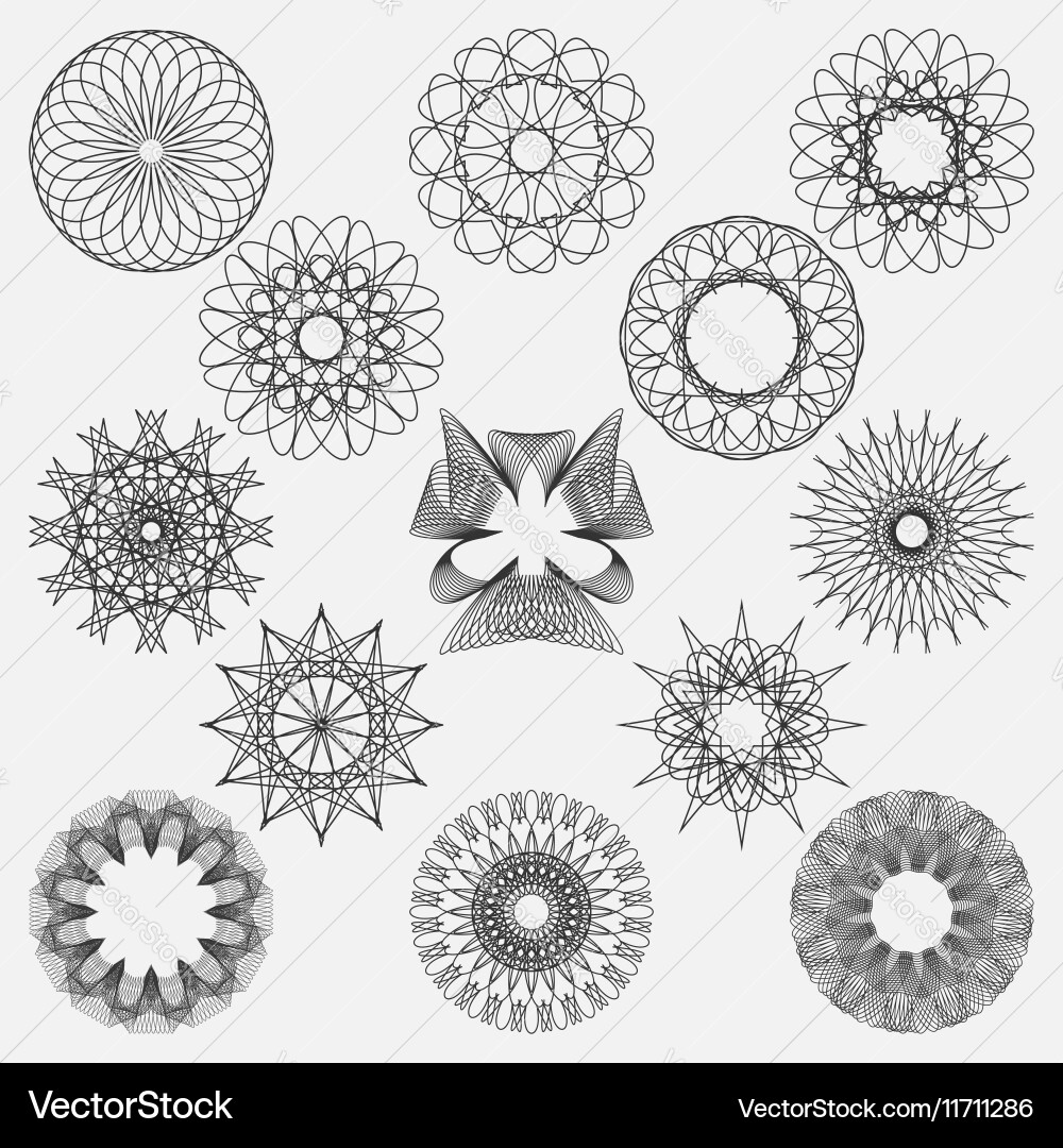 Set spirographic elements perfect for design vector image