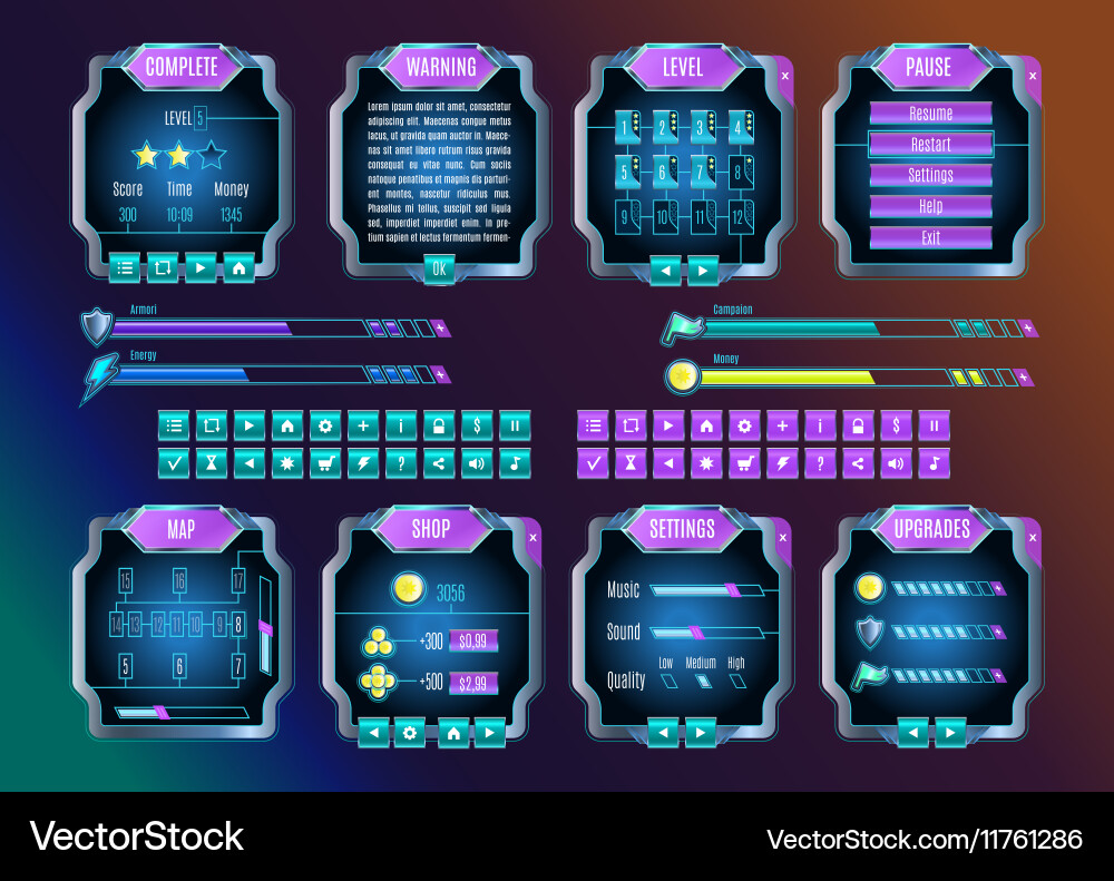 Space Game UI Interface Set vector image