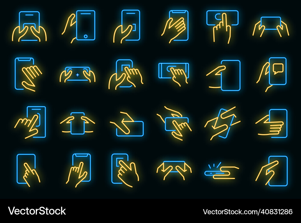 Using smartphone icons set neon Vector Image