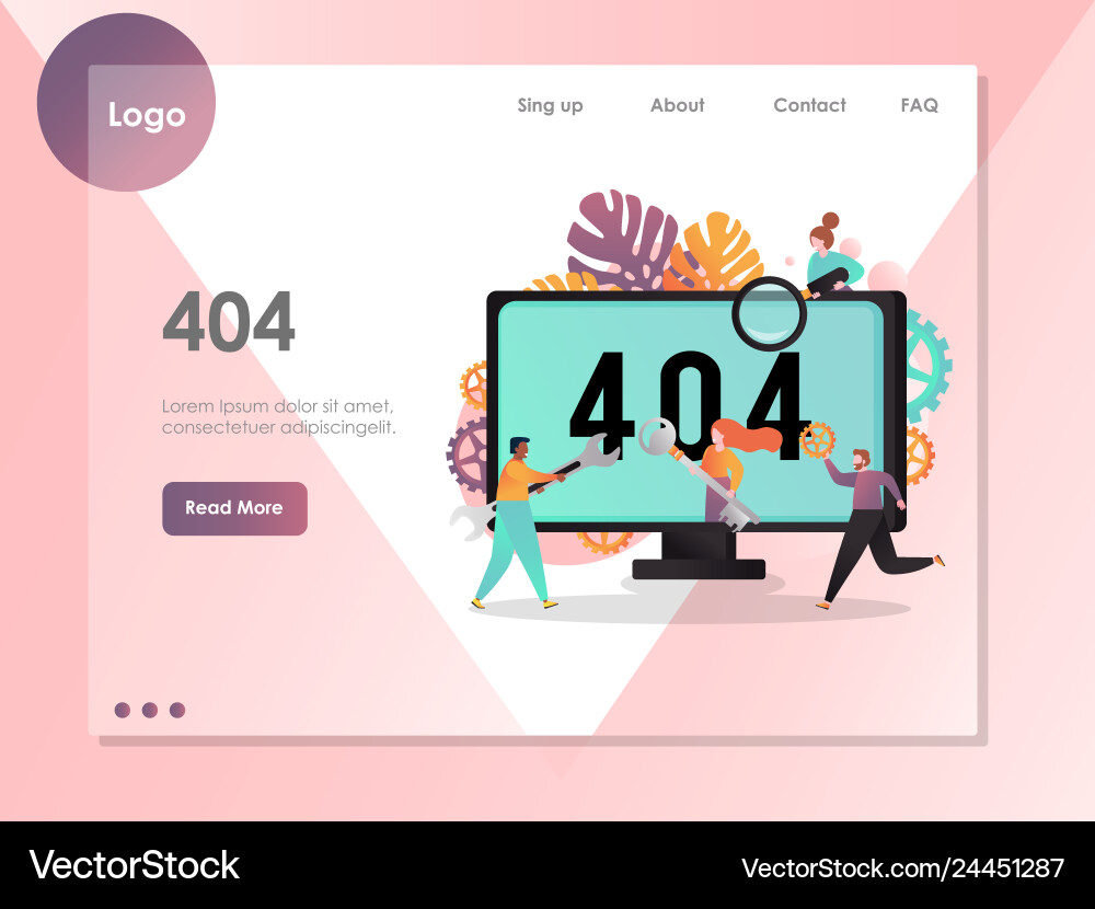 404 page not found error website landing 404 page not found error website landing Vector Image