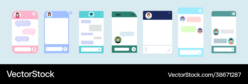Chat bot dialoge windows flat design set isolated Chat bot dialoge windows flat design set isolated vector image