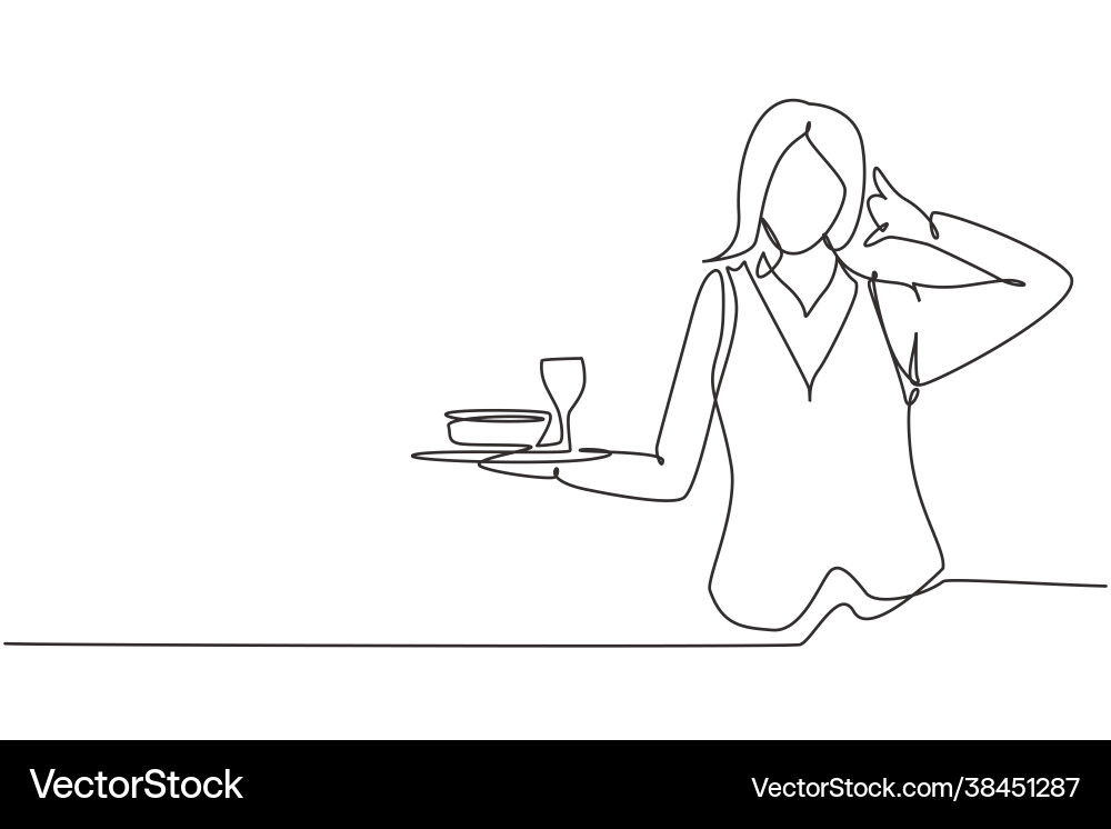 Continuous one line drawing waitress with call me Continuous one line drawing waitress with call me vector image