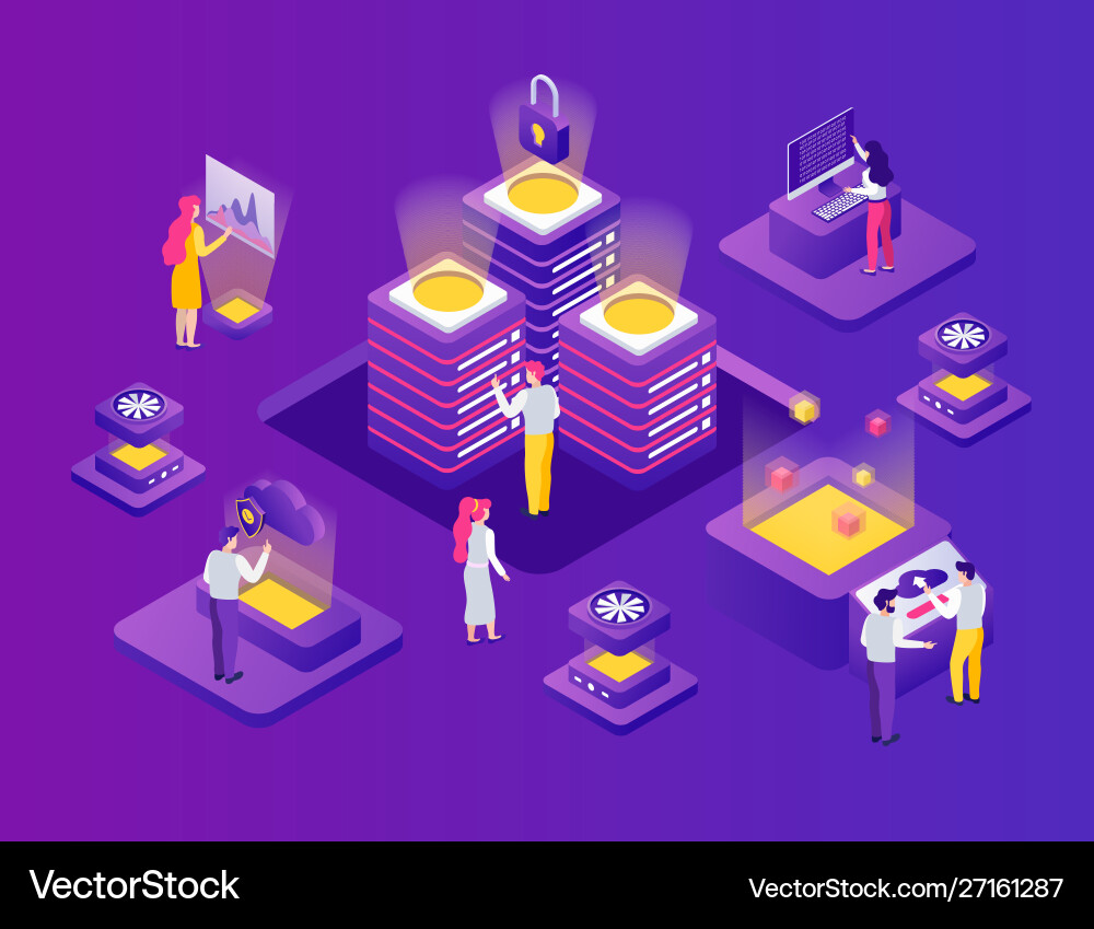 Datacenter isometric composition Royalty Free Vector Image