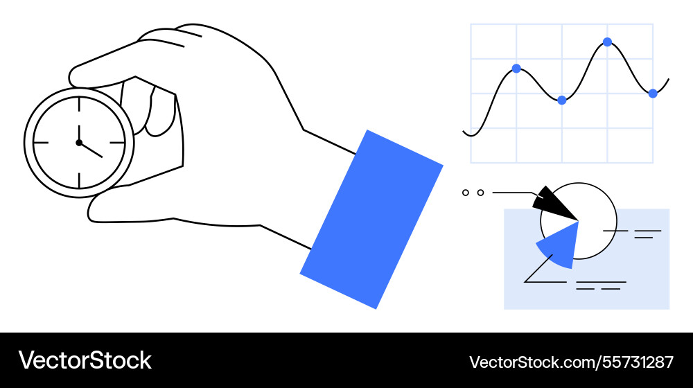 Hand holding clock with graphs representing time Hand holding clock with graphs representing time vector image