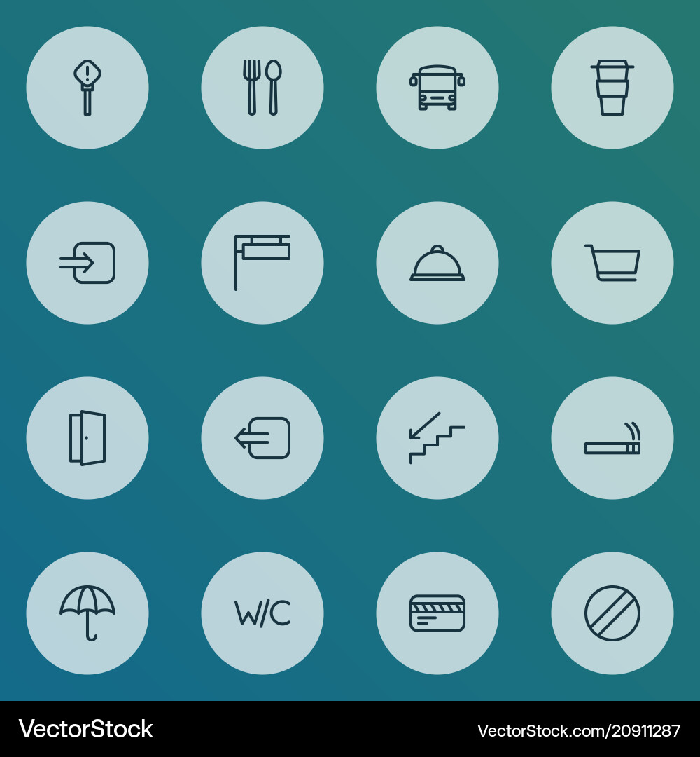 Navigation icons line style set with way out cart vector image
