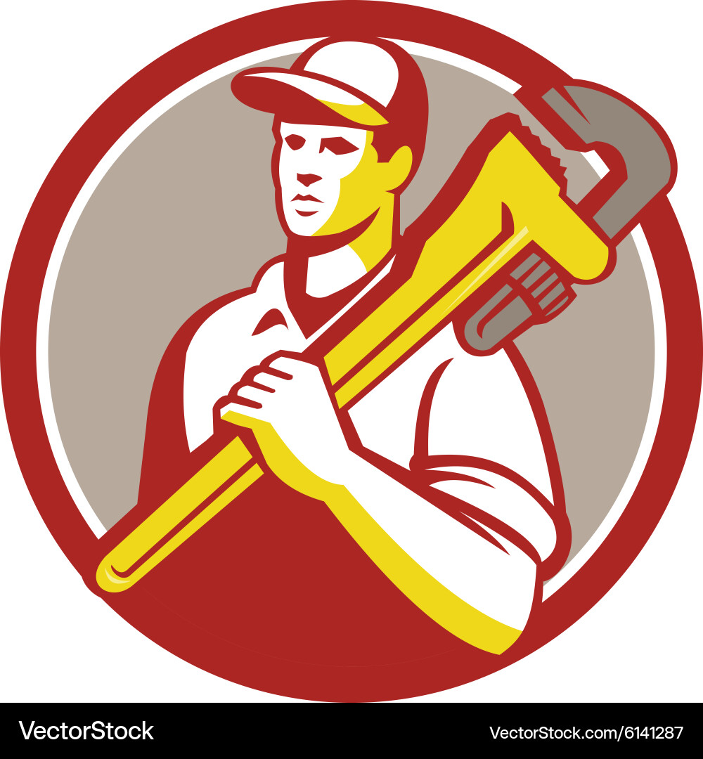 Plumber with Wrench - Retro Style Vector Image