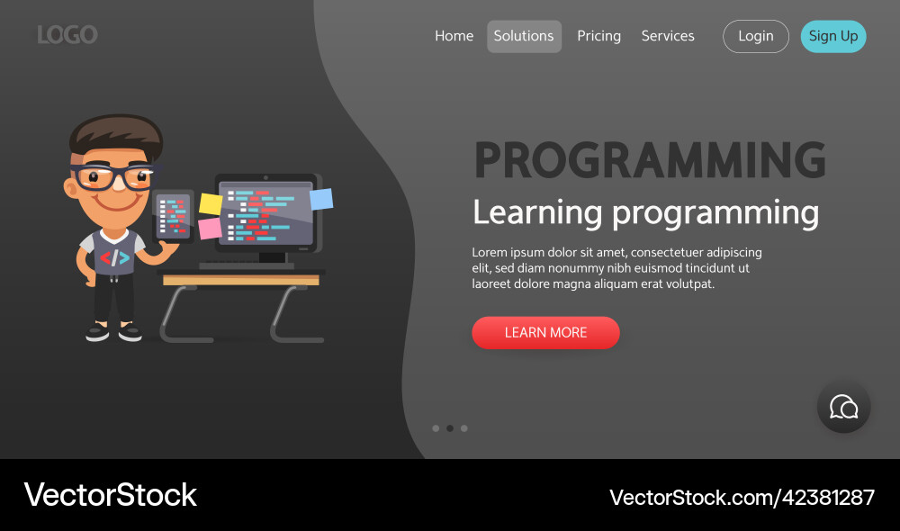 Programming Website Template - Cartoon Programmer vektorbild