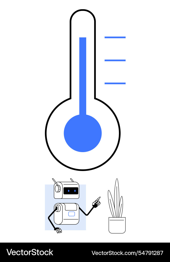 Robot pointing at thermometer analyzing Robot pointing at thermometer analyzing vector image