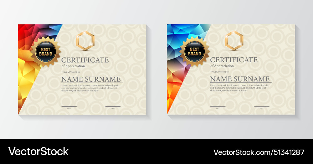 Set modern certificate template with triangular Vector Image