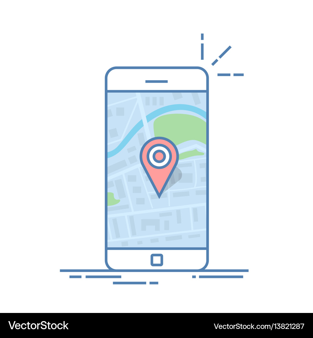 Smartphone with navigation app and red pin Smartphone with navigation app and red pin vector image