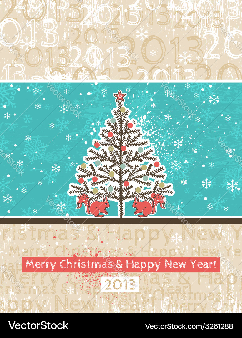 Background with christmas tree and two squirrels Vector Image