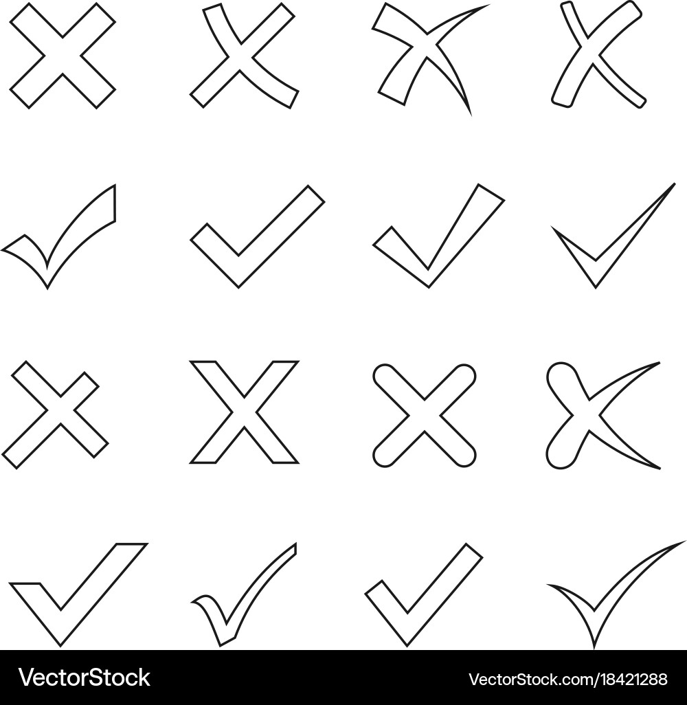 Checkmark and Cross Symbol Set vector image