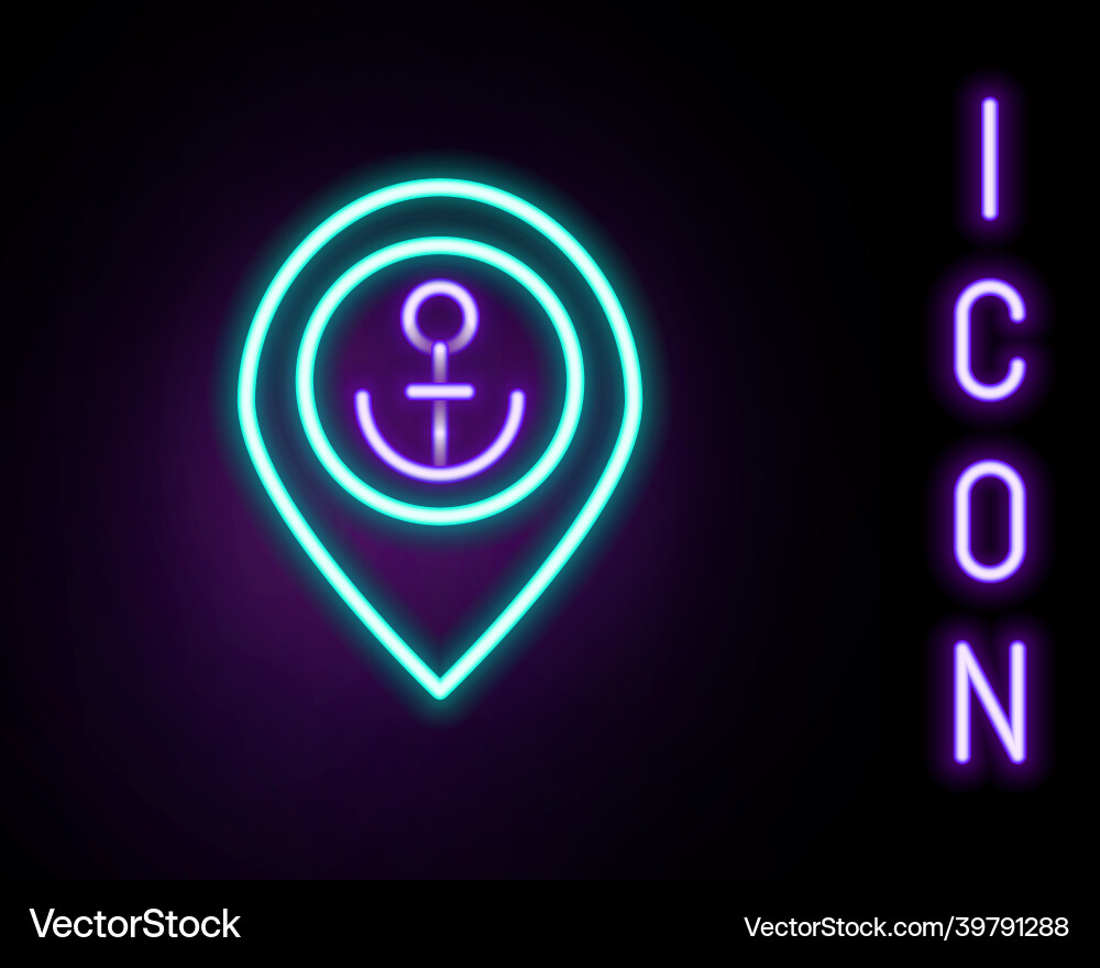 Glowing neon line map pointer with anchor icon Glowing neon line map pointer with anchor icon vector image