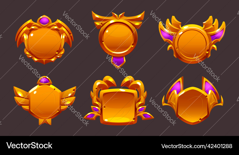 Golden game award badges level ui icons frames vector image