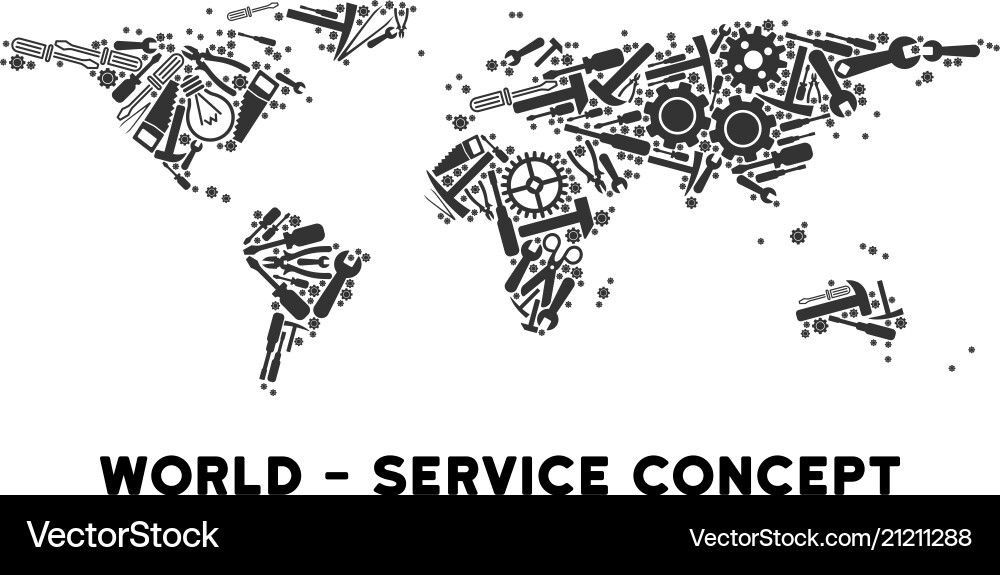 Mosaic world map of repair tools Royalty Free Vector Image