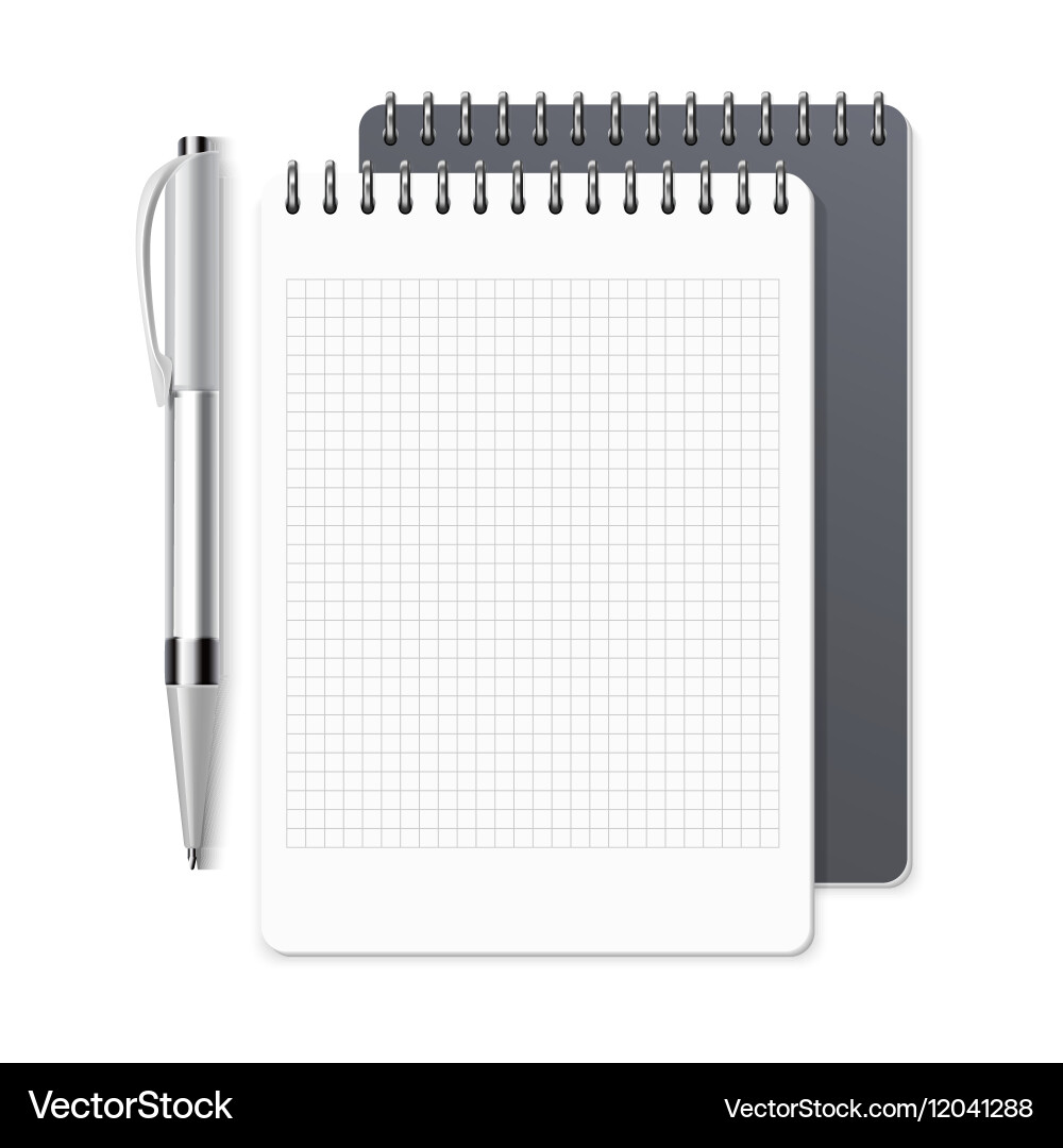Notebook empty spiral notepad and pen vector image