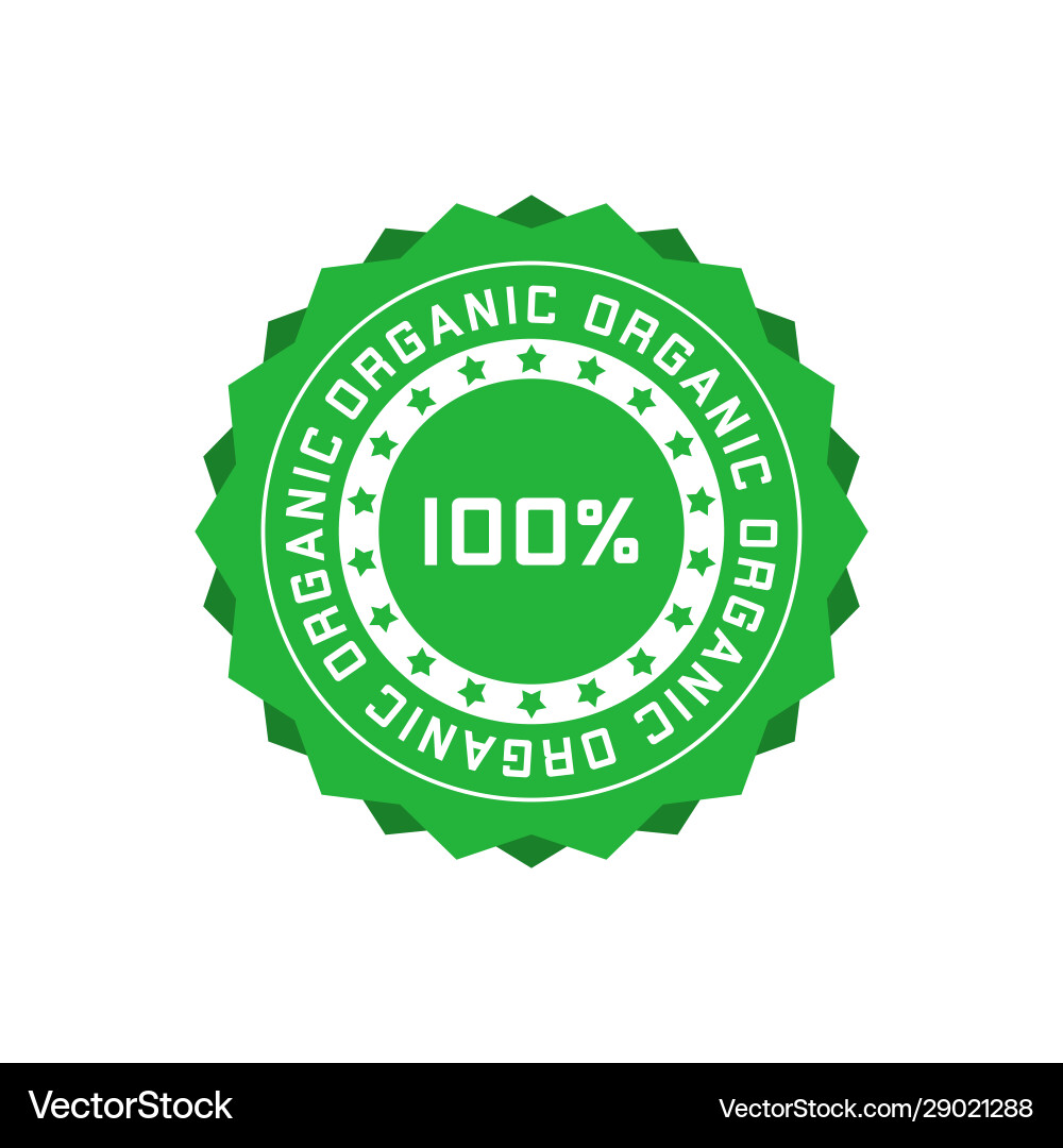 Organic 100 percent green star badge design Organic 100 percent green star badge design vector image