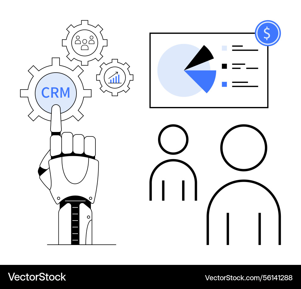 Robotic hand activating crm system with analytics Robotic hand activating crm system with analytics vector image