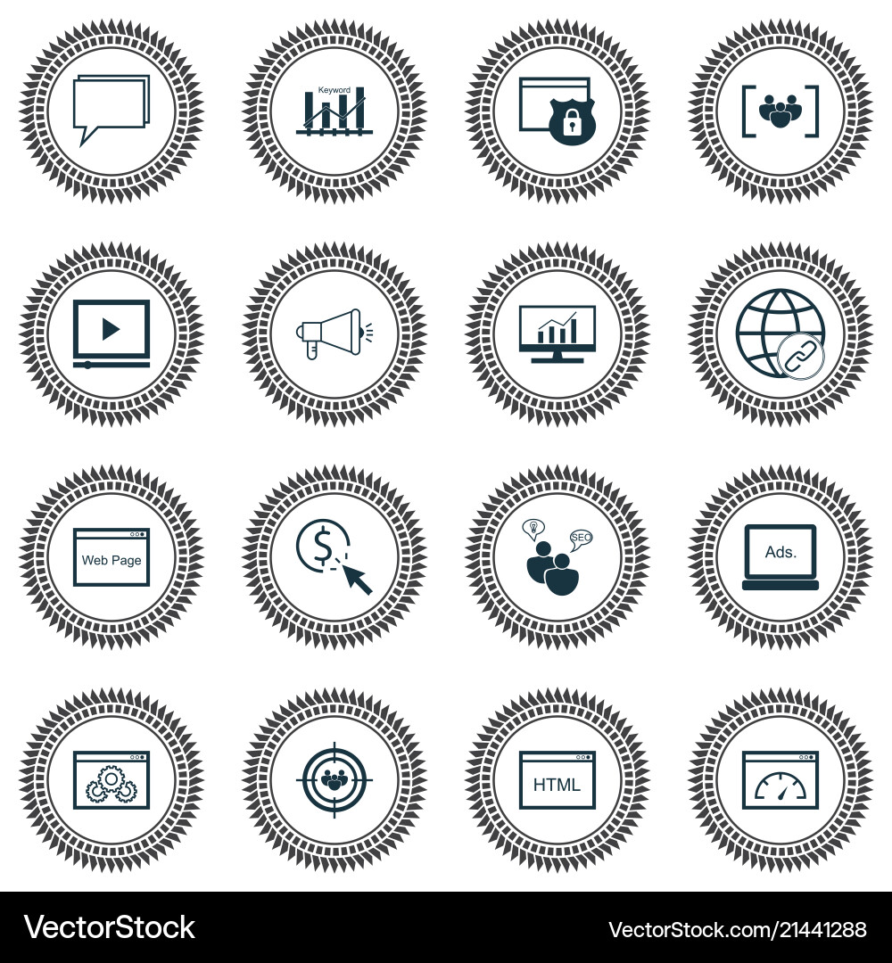 Seo icons set with focus group display Seo icons set with focus group display Vector Image