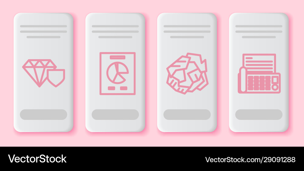 Set line diamond with shield document graph Set line diamond with shield document graph vector image