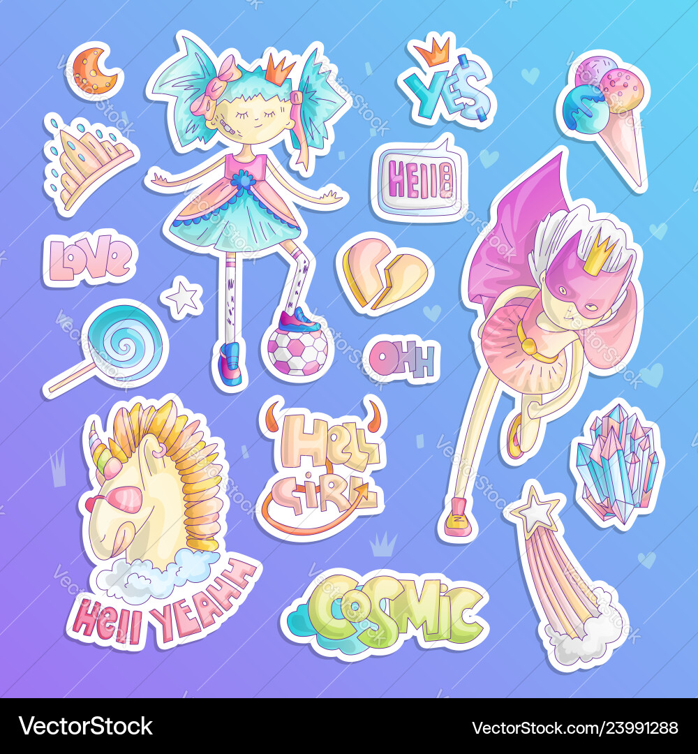 Tomboy Princess Sticker Set Vector Image