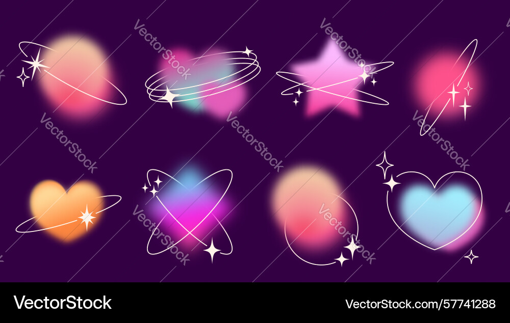 Y2k gradient shape set with rings and sparkles Y2k gradient shape set with rings and sparkles vector image