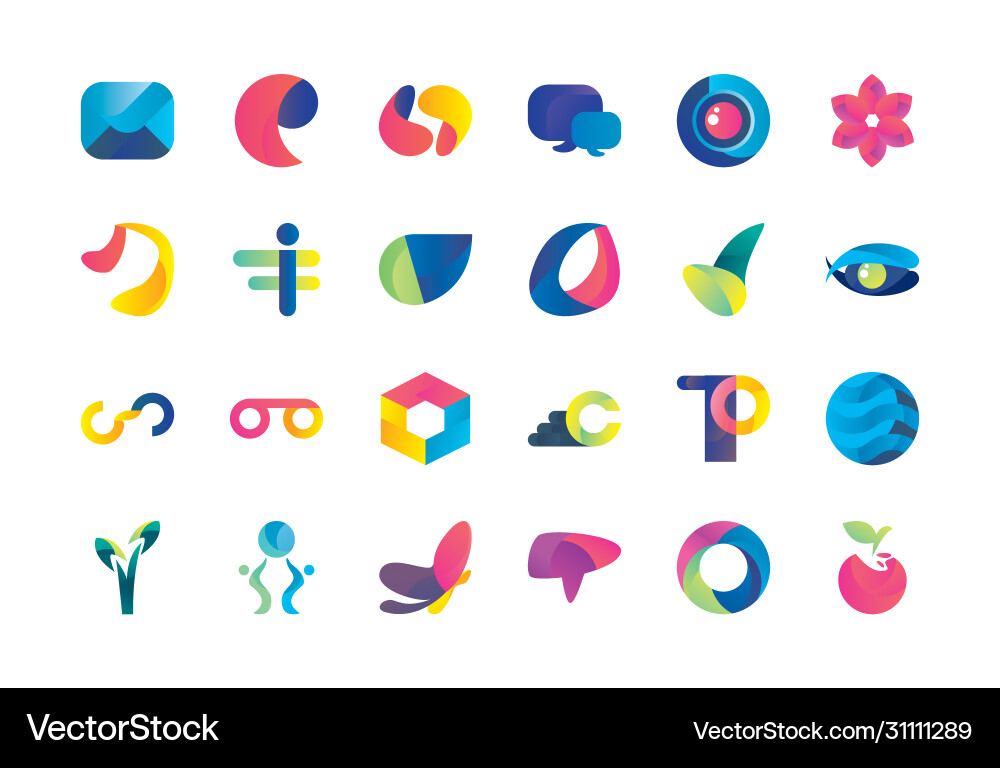 Abstract shapes gradient style icon set Abstract shapes gradient style icon set vector image