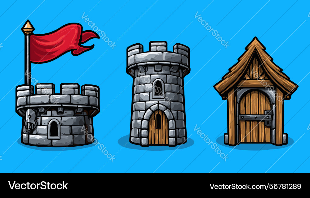 Castle structures with red flag design vector image