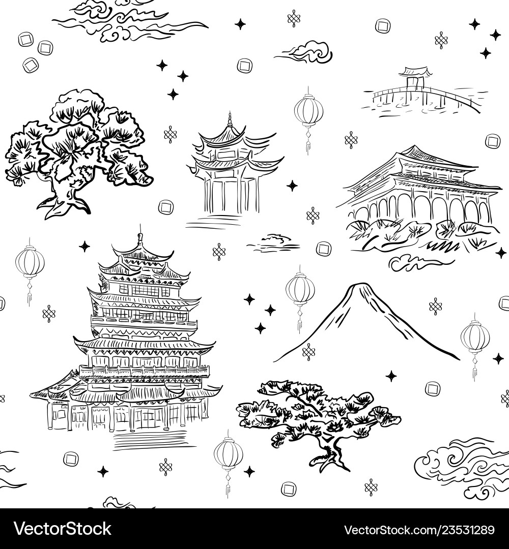 Chinesische Landschaft nahtlose Muster Hintergrund Chinesische Landschaft nahtlose Muster Hintergrund vektorbild