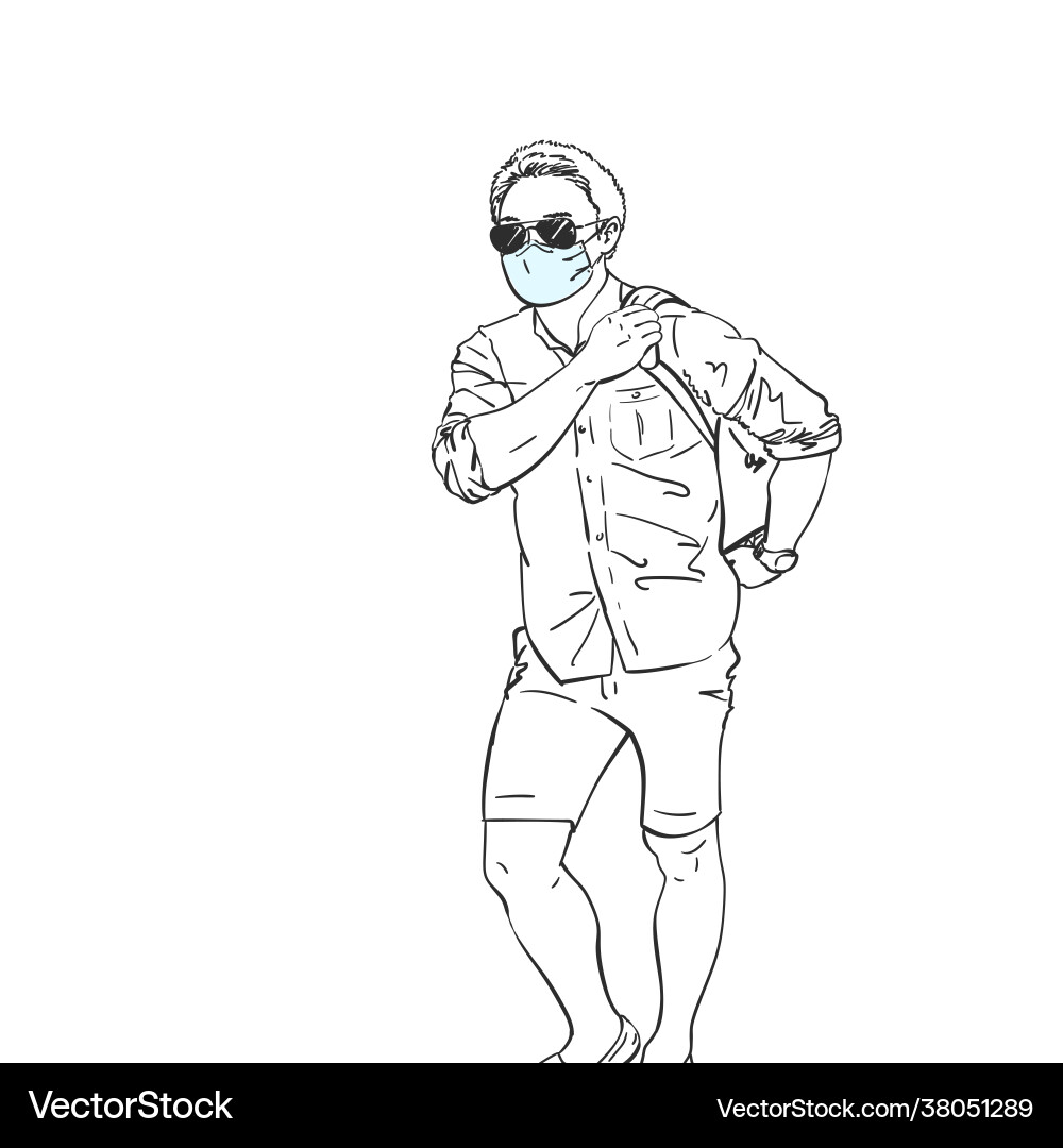Coronavirus walking man in medical face mask Coronavirus walking man in medical face mask vector image