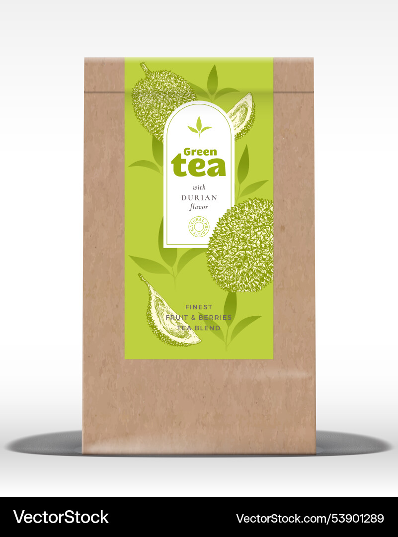 Craft paper bag with fruit and berries tea label Craft paper bag with fruit and berries tea label vector image