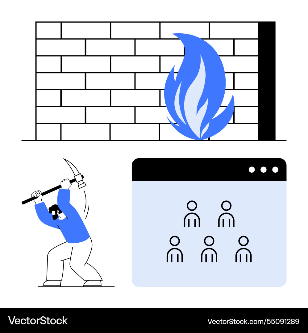 Cybersecurity threat concept with firewall hacker Vector Image