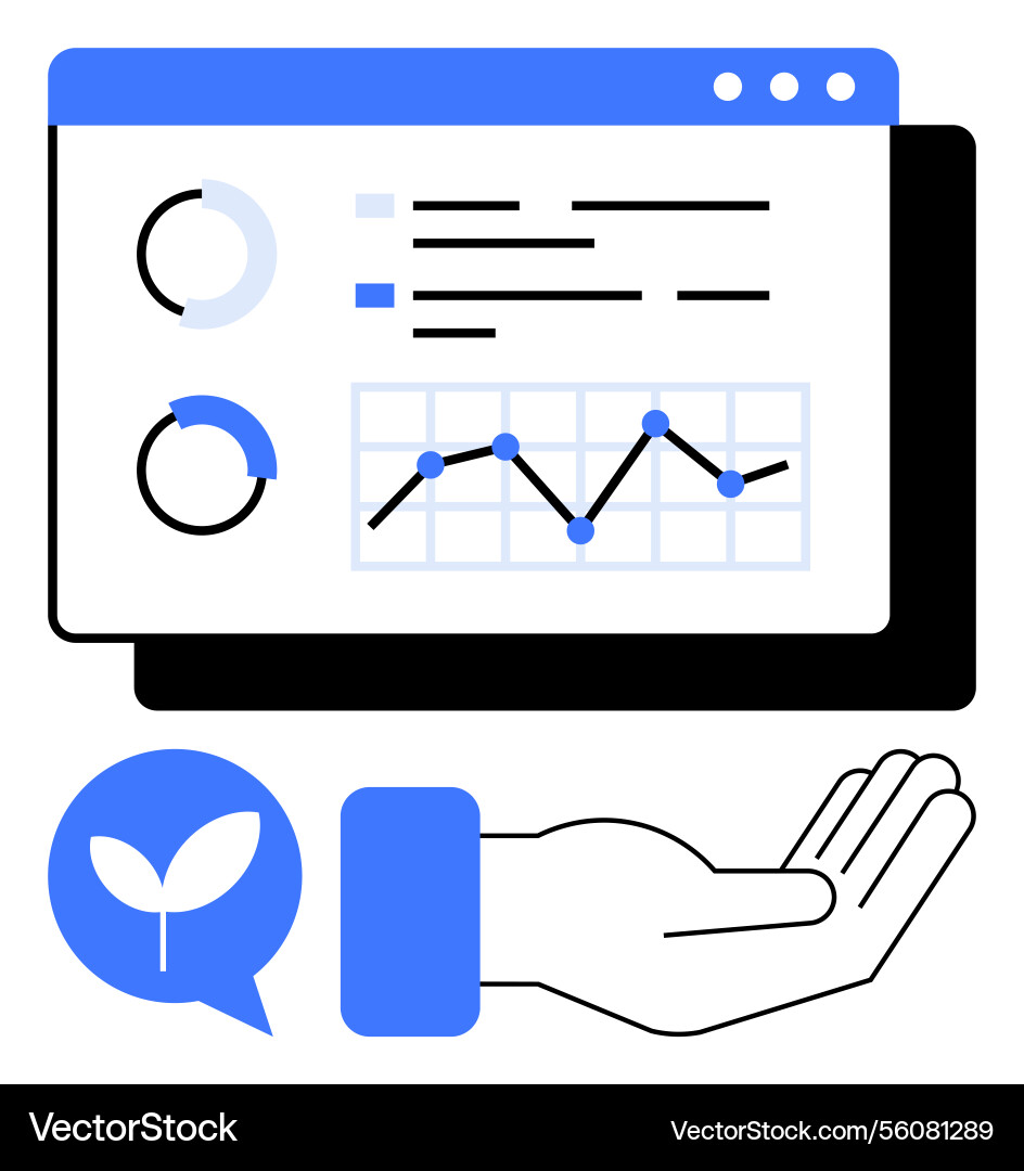 Data dashboard with charts and analytics above Vector Image