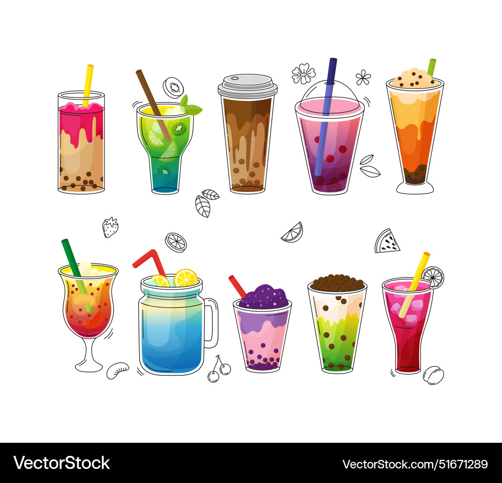 Doodle Blase Tee Frucht glatte und erfrischende Doodle Blase Tee Frucht glatte und erfrischende vektorbild