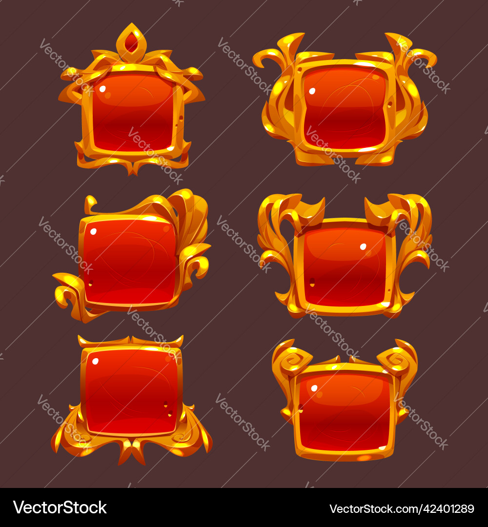 Game level ui icons golden buttons square frames vector image