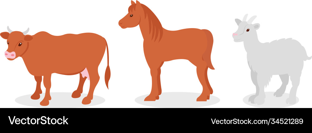 Horse with mane and horned cow as farm animal Horse with mane and horned cow as farm animal vector image