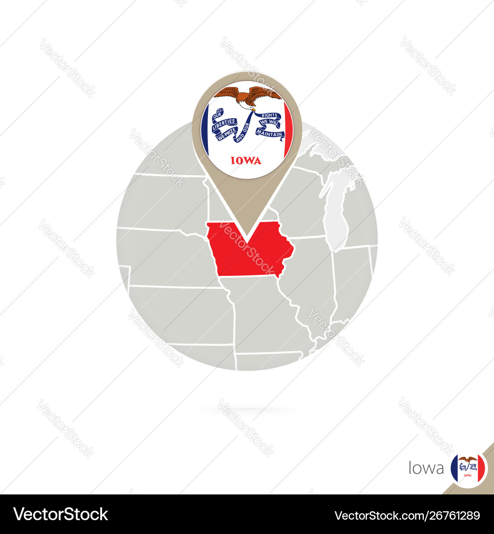 Iowa us state map and flag in circle Vector Image