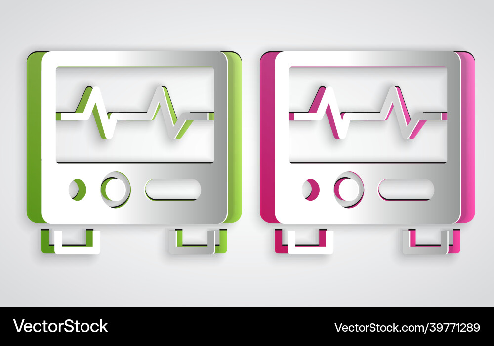 Paper cut computer monitor with cardiogram icon Paper cut computer monitor with cardiogram icon vector image