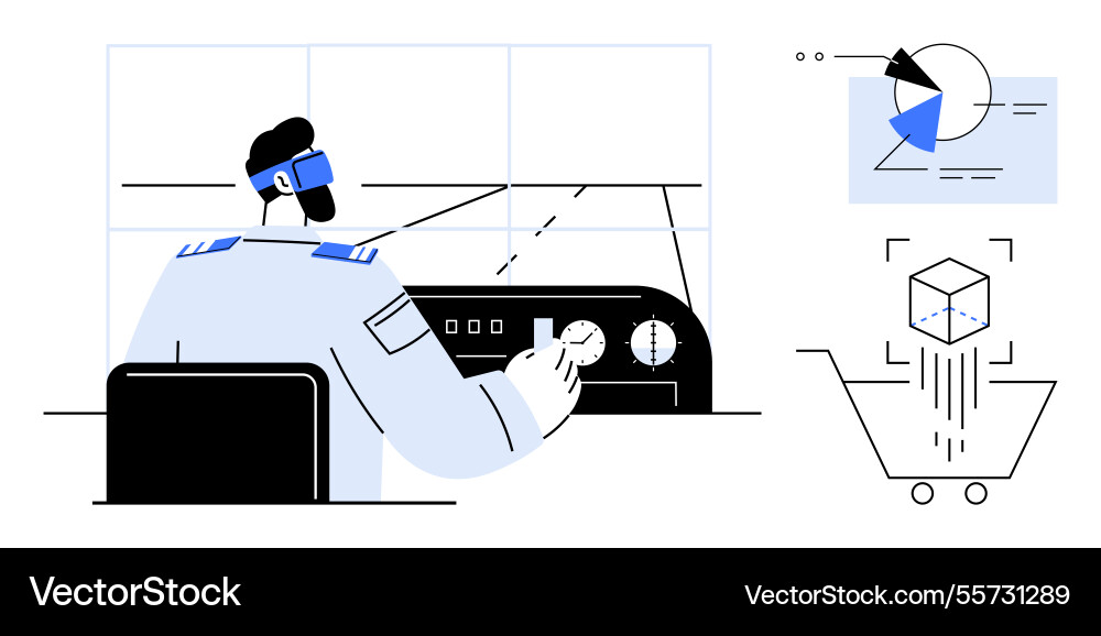 Pilot operating advanced control panel Pilot operating advanced control panel vector image